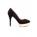 Zara Black Suede Peep Toe Pumps with Gold Platform Size 39